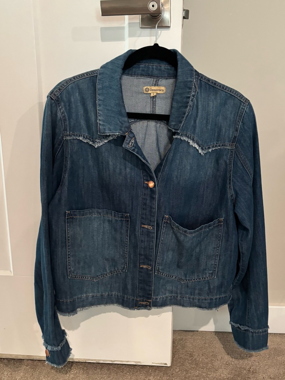 Democracy Blue Denim Jacket with Patch Pockets - Size Large
